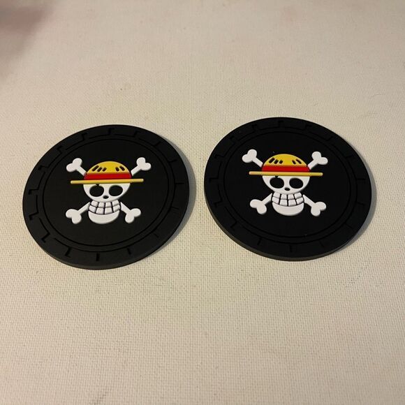 Skull and Crossbones car cup Coasters in black  Set of 2 NWT - Picture 5 of 8